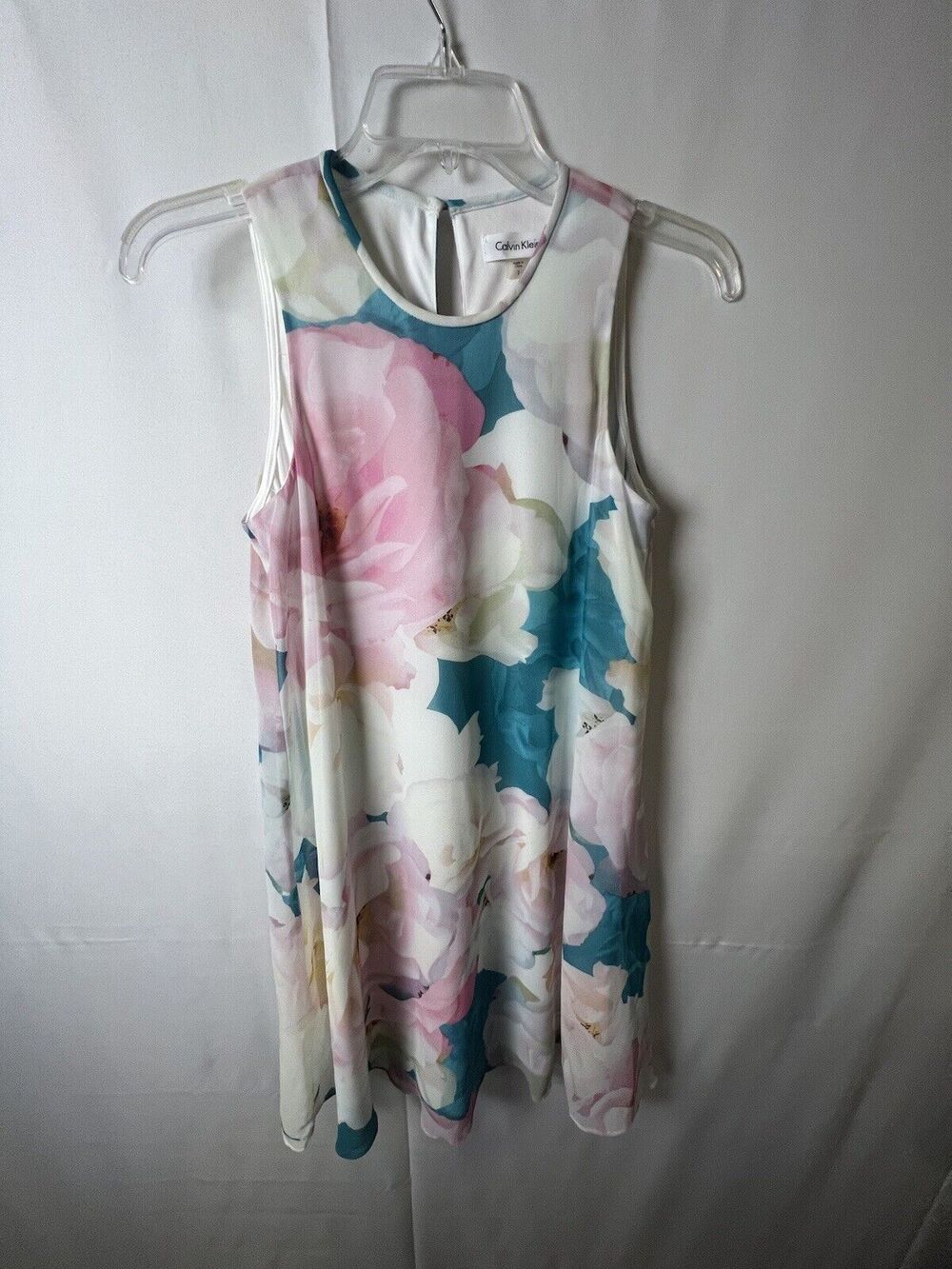 Calvin Klein Dress Size 2 Sleeveless Flowy Blush Floral Stretch Casual